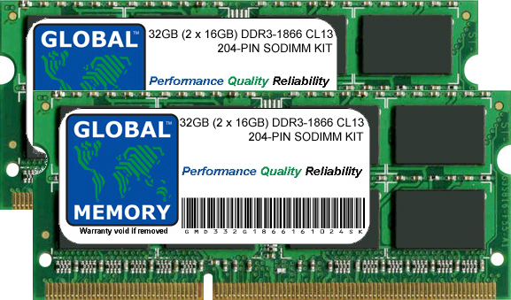 32GB (2 x 16GB) DDR3 1866MHz PC3-14900 204-PIN SODIMM MEMORY RAM KIT FOR TOSHIBA LAPTOPS/NOTEBOOKS - Click Image to Close